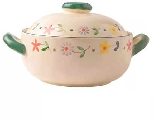 Casserole Dish With Lid Vintage Style Hand Drawn Floral Earthenware Pot, Home Insulated Chicken Stock Pot, Mutton Stew Pot, Birthday Present(4000ML)