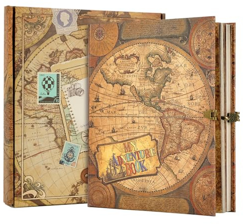 My Adventure Book - Travel Scrapbook in stile retrò con copertina goffrata, album fotografico, diario di viaggio scrapbook per coppie, album dei ricordi per anniversario, matrimonio, Natale, regali di