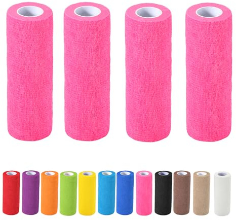4 Pack Self Adhesive Bandage Wrap, 6 in x 5 Yards Non-Woven Self Adherent Cohesive Bandage, Vet Wrap Wound Tape for Thumb Finger Wrist Knee Ankle, Pink