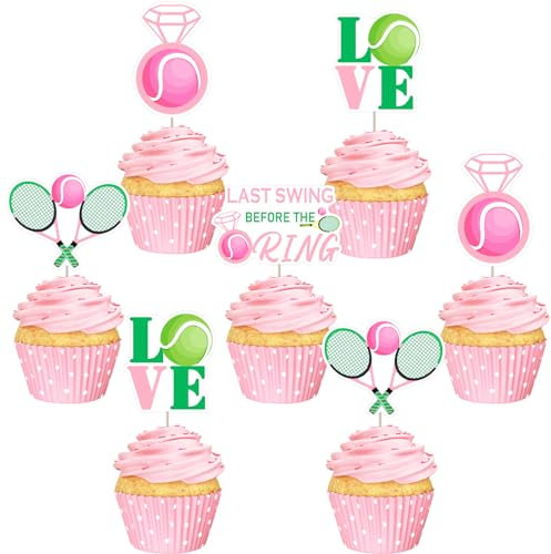 kreat4joy Tennis Bachelorette Party Decorations, 24pcs Last Swing Before The Ring Cupcake Toppers Tennis Cake Decorations for Woman Wedding Sport Bridal Shower Engagement Party Supplies