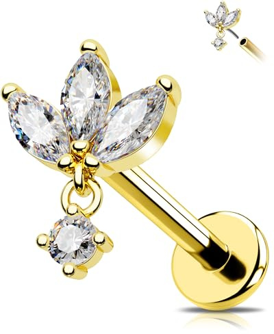OUFER 16G Dangle Threadless Earring Chirurgenstahl 316L Knorpel Ohrpiercing 6/8 mm Helix Piercing Klar CZ Conch Piercing Schmuck für Frauen Tragus Piercing