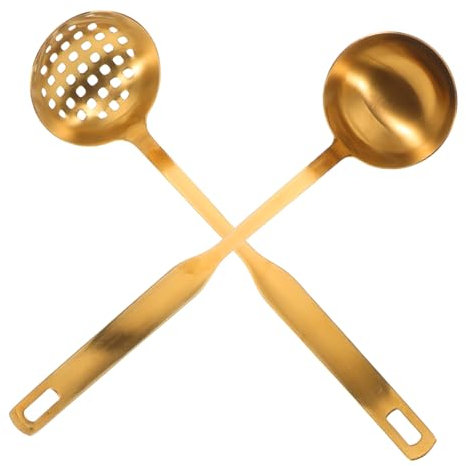 PartyKindom 2pezzi Mestolo Per Zuppa in Acciaio Resistente Set Da Cucina Manico Lungo Utile Per Filtrare e Servire Adatto Per Pentole e Hotpot