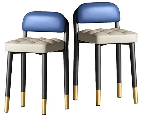 Generisch Esszimmerstühle, 2er-Set, stapelbarer Stuhlhocker, Moderne Küche mit schwarzen Metallbeinen, ledergepolsterter Akzentstuhl, Beistellstuhl für weiche Sitze im Schlafzimmer (/Blau B)