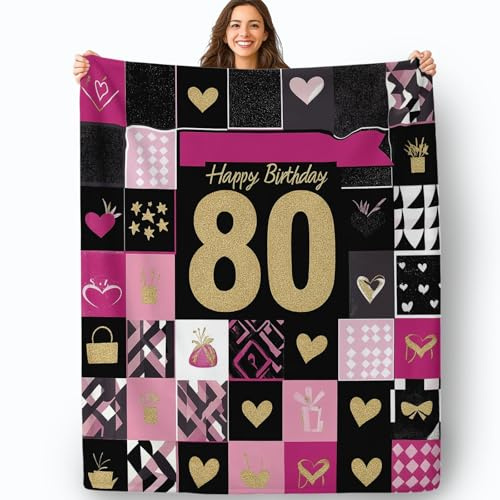 Coperta in pile di flanella, morbida e calda, fantasia Grazioso Design Patchwork, Coperta da viaggio, per camera da letto soggiorno ufficio, 150 x 200 cm, Rosa Nero