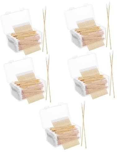 WRITWAA 5 Sätze Mit Baumwollspitze Sauberer Zweck Entfernung Hand Dünne Tupferspitzen Ohren Wattestäbchen Stab Hallo Unparfümiertes Make Up 500 Stück * 5
