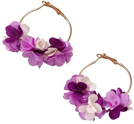 Boucles D'Oreilles Créoles Pendantes Style Bohème, Grandes Fleurs Violettes Hawaïennes, Bijoux De Plage Tropicale D'Été pour Femmes et Filles, pour Soirées Habillées