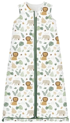 Chilsuessy Baby Ganzjahres Schlafsack, 2.5 Tog Schlafsack für Kleinkinder, Ärmellos Winter Babyschlafsack mit einstellbarer Länge, Natur Baumwolle, Löwen Wald, 110cm/Baby Höhe 100-120cm