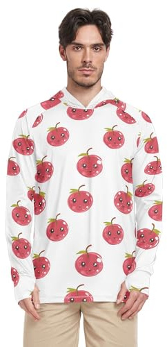 Linda camiseta de manga larga con capucha para hombre, color blanco, con protección solar UPF 50+, talla S, Kawaii - Grosella roja blanca, Large