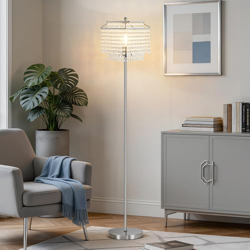 GyroVu Kristall Stehlampe, Moderne Stehleuchte mit Ein-/Ausschalter am Fuß | Hohe Floor Lamp mit doppellagigem Lampenschirm für Wohnzimmer, Schlafzimmer und Büro (Glühbirne enthalten)