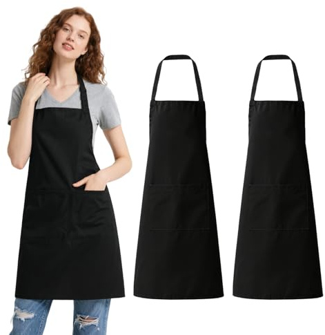 AHEJIOO 2 Stück Schürze für Damen Männer, Kochschürze Damen, Premium Kochschürze Schwarz, für Profi-Köche, Haushalt, Backen, Malen, Gartenarbeit, Restaurant und Café