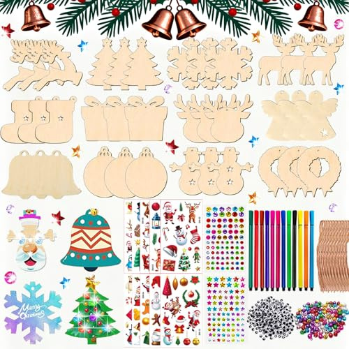 360 Stück Holz Weihnachtsdeko Anhänger, Weihnachtsbasteln Set Kinder, Ornamenten für Weihnachtsbaum, Holzanhänger Weihnachten Zum Bemalen