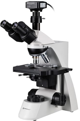 Bresser Microscope à lumière transmise avec caméra MikroCamII 20 MP, objectifs planachromatiques, éclairage Köhler, trinoculaire