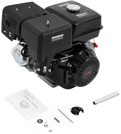 Moteur à essence 15 CV 4 temps OHV monocylindre 420 cm³, puissance maximale 9700 W, réservoir de 6,5 l, refroidi par air, avec démarreur à câble et sécurité anti-manque d'huile, idéal pour pompes à