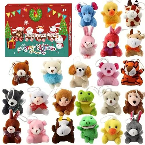 Advent Calendar with Mini Plush Toys 2025 for Christmas 24 Days Countdown Calendar for Kids (A)