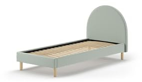 FURNLUX Einzelbett, 90x200 cm, Polsterbett mit Bouclé-Bezug, Grün, Modern, Geschwungenes Kopfteil, Teddy-Polyester, Gummibaumholz-Rahmen, 97x212x107 cm