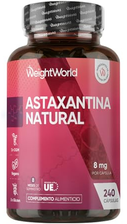 WeightWorld Naturligt Astaxantin 8 mg – 240 Softgels – 8 månaders förbrukning – Vegansk astaxantintillskott – Utvunnet från algen Haematococcus pluvialis Icke-GMO & GMP-godkänt – För män & kvinnor