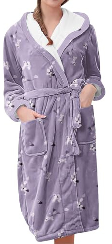 Batas de baño para mujer, batas de felpa para mujer, mullidas con capucha, forro polar cálido, abrigo de invierno para casa, bata de baño de toalla larga, bata de baño mullida, bata de baño de talla