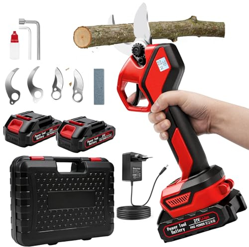 Telituny Secateur Electrique Sans Fil 40mm, Sécateur à Batterie Professionnel avec 2 Batteries 1500 mAh con 600W moteur Sans Balais, Ciseaux Electrique avec Écran LCD, pour Arbres et Arbres Fruitiers
