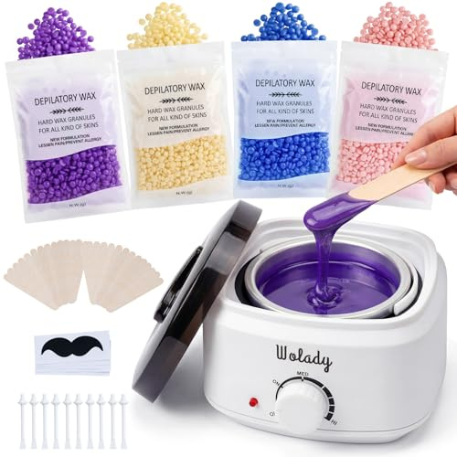 Chauffe Cire Epilation,450ml Kit Epilation Cire Inclure 400g Perles de Cire et 30 Bâtons Applicateurs et 10 bâtonnet à poils de nez.Chauffe Cire Kit pour Corps Entier, Jambes,Visage, Sourcils