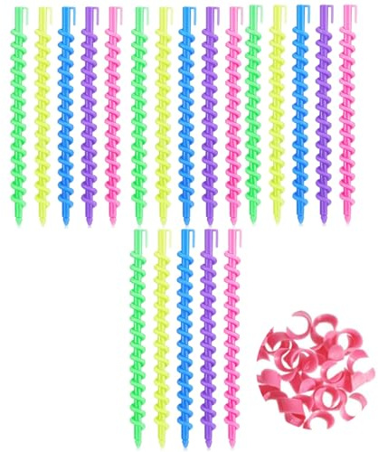20 varillas de pelo en espiral para cabello natural, rodillos de peluquería, peluquería, rizadores de ondas permanentes, kits para mujeres y niñas, varillas de rizos en espiral