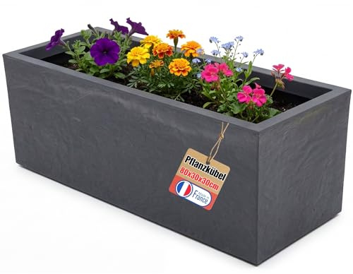 BigDean Pflanzkübel Vulkano 72L rechteckig Blumenkasten + Wasserspeicher | Kübel mit Wasserspeicher, Balkon Terrasse, Blumenkübel (Anthrazit)