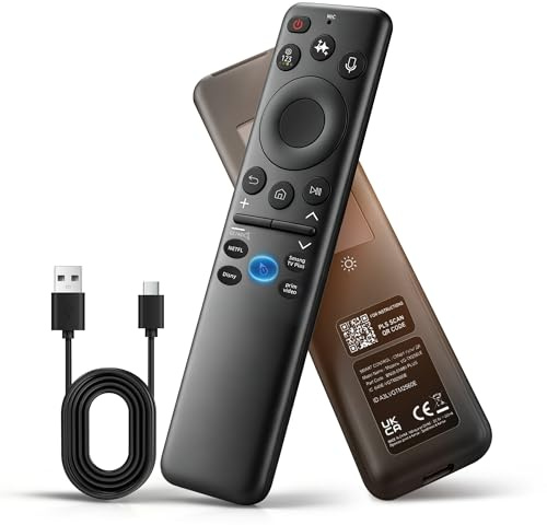 Solar Remote Replacement for Samsung Smart TV, Voice & AI Smart Control with Pointer Function, 4 Shortcut Buttons, USB-C Rechargeable, Works with Neo QLED, QLED, Frame & Crystal UHD TVs