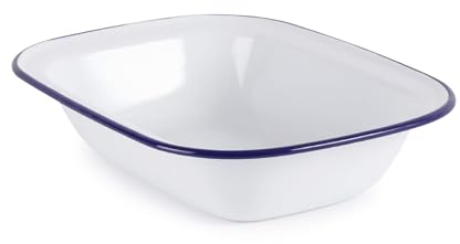 WINSOME Enamel Pie Dish | White Roasting Tin | Dishwasher Safe Pie Dish Pudding Baking Steak | Enamel Plate Tray for Oven & Stove (L 16 x W 12 x D 3.8 cm