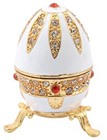QIFU Vintage White Mini Easter Egg Style Enamel Trinket Box Hinged