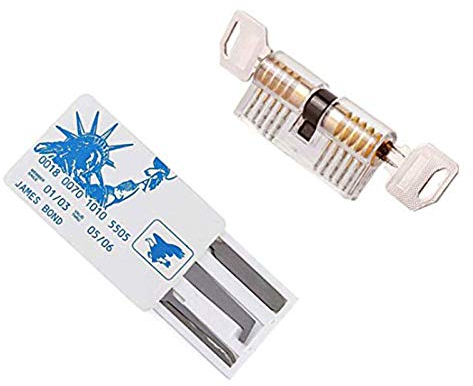 Mcvcoyh Lock Pick Set, 5 Piece Lock Picking Tools + 1 Transparent Training Locks for Beginner and Locksmith Training (Transparent)