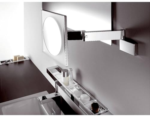 EMCO Pure LED Kosmetik- und Rasierspiegel mit Schwenkarm, runder Kosmetikspiegel mit Beleuchtung zur Wandmontage, 3-facher Vergrößerungsspiegel mit Touchdimmer, chrom