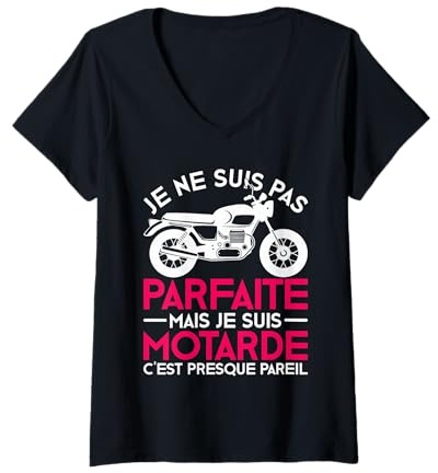 Femme Moto T-Shirt Motard Femme Moto Cadeau Motorcycle Motards T-Shirt avec Col en V