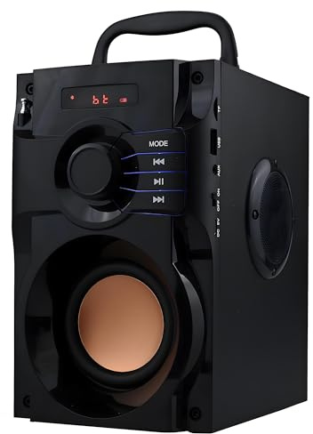 VIGROS Enceinte Bluetooth portable sans fil avec caisson de basses lourdes, radio FM avec LED, télécommande, support de téléphone, lecteur MP3 pour fête, Noël, intérieur et extérieur, PC portable
