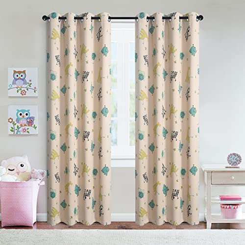 GYROHOME - Tenda oscurante per bambini, con motivo zoo di animali, con occhielli termici, isolanti per oscurare la stanza e ridurre il rumore, 2 pannelli, 229 x 274 cm