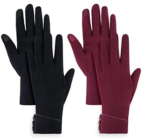 Bekecidi 2 Pairs Women Winter Touch Screen Gloves, Windproof Thermal Gloves Ladies Warm Fleece Gloves Full Finger Touchscreen Gloves for Smartphone, Cycling, Driving, Walking