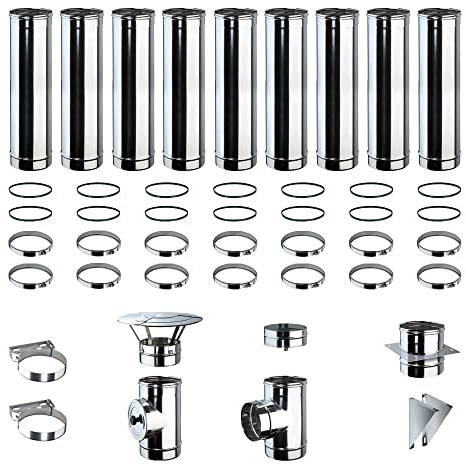 Kit Fumi Diametro 80 Mono Parete in Acciaio Inox, Altezza 9,11m, Kit scarico fumi per Stufa a Pellet e Legna, Caldaie, Camini | Brico Kit