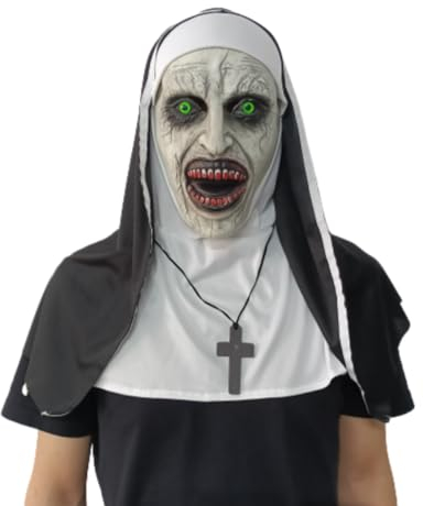 thematys THE NUN Maske – Gruselige Nonne Vollkopfmaske aus Latex, Perfekt für Halloween, Horror-Events und Kostümpartys, Hochwertig, Unisex, Detailgetreu