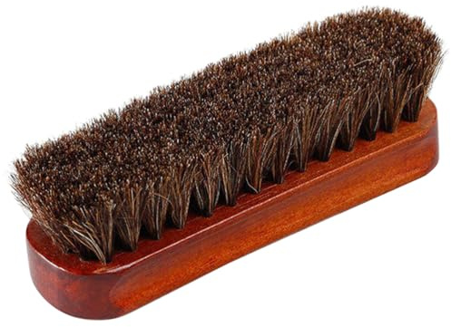 NUOBESTY Wooden Horse Hair Brush for Leather Cleaning Small Curved Design for Polishing Shoes Boots Gentle Bristles for Dirt Removal and Shine for Leather Care