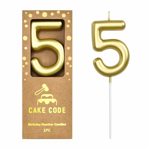 CAKE CODE 2.76 Inch Classical Gold 5 Number Birthday Candles, Gold Number Candles, Cake Number Candles, Party Celebration