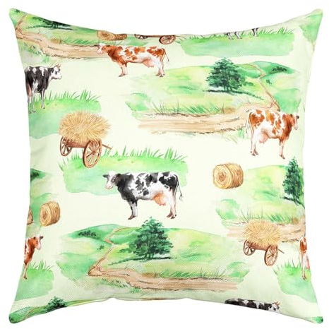 richhome Cartoon Farm Theme Kissenbezug 45x45, Bauernhof Tiere Kuh Aquarell Reversible Print Kissenbezug, Rustikale Bauernhaus Cart Single Pack Couch