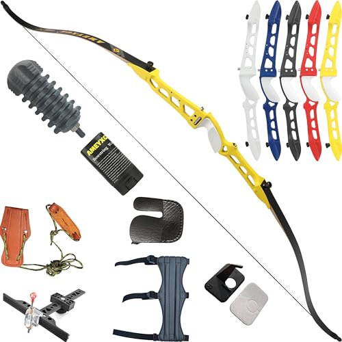 wolfman Bogenschießen Recurvebogen Set Erwachsene 66/68/70 Zoll 14-40 lbs Recurv Bogen Set Praxis Bogen Wettbewerb Bogen Jagd Bogen für Bogenschießen Club Schießwettbewerb RH(Gelb, 66/22Lbs)