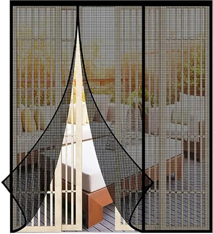 Türvorhang, Fliegengitter Tür Insektenschutz Vorhang Fliegenvorhang Moskitonetz Klettband Fassung für Balkontür, 2024-Version -205x230cm-Schwarz