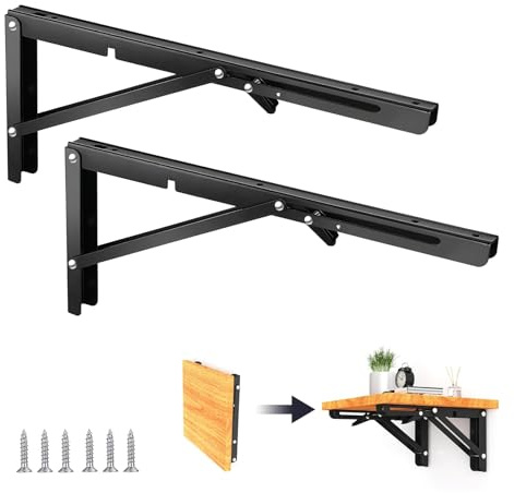 2 Pièces Equerre Pliable, 400 mm Equerre Pliante en Acier Inoxydable avec Vis Pouvant Supporter un Poids de 120 kg, Equerre Etagere Murale pour la Chambre la Salle de Bain la Salle d'Étude le Bureau