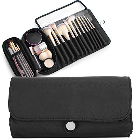 Makeup Brush Case, Portable Makeup Brush and Cosmetic Tool Storage Bag, Waterproof Travel Makeup Brush Organizer Bag, Folding Tool Bag with Anti Rust Buckle and Zipper