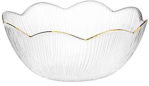 KICHOUSE Gold Rimmed Glass Salad Bowl 6 Inch Clear Glass Mixing Serving Bowl for Kitchen Prep Fruit Pasta Snack