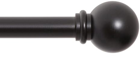 Kenney – Chelsea Curtain Rod, Durable 5/8 Steel Rod with Decorative Ball Ends, Adjustable 30–86 for Light to Medium Weight Curtains, Black