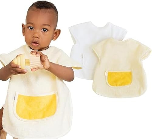 Bugalin Baberos Bebe Impermeables con Mangas | Babero Con Manga Corta - Bebe BLW | Fáciles de Poner | Tela Rizo 100% Algodon y Impermeable | Ideal para Comer | Fabricados 100% en España