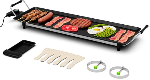GiantexUK Teppanyaki Grill Table, 1800W Non-Stick Electric Barbecue Griddle with 6 Wooden Shovels and 2 Egg Rings, Adjustable Temperature Electric BBQ Hot Plate for Indoor Ourdoor (70 x 23 cm) | Adjustable Temperature 1800W Electric BBQ Hot Plate with 6 Wooden Shovels and 2 Egg Rings for Indoor Ourdoor