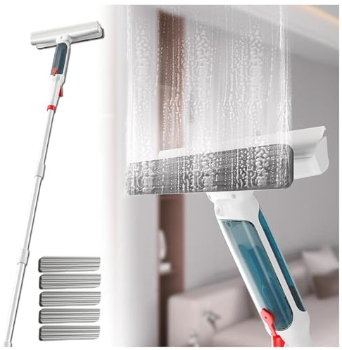 RYJYQYX Spruzzo 4 in 1 Lavavetri Estensibile 41-190 CM, Lavavetri Professionale con Raccoglitore Acque Nere E 5 Panni Pulisci Vetri per Vetri Interni/Esterni,Vetri Auto