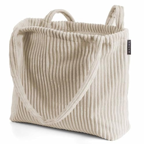 MAGMA Umhängetasche Tasche SHARA Cord Look Schultertasche Tragetasche (Beige)