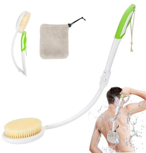 Wjelet Rückenbürste Duschbürste, Rücken Eincremehilfe Rückenschrubber, Badebürste Rückenbürste mit Flexibel und Faltbar Langem Stiel für Senioren Männer und Frauen Rückenpflege